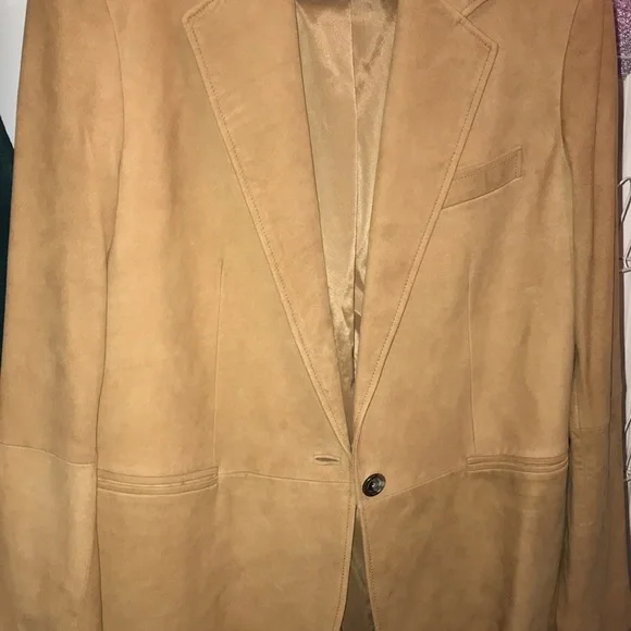 Lauren Ralph Lauren Notch Lapel Suede Hunter Tan Blazer Jacket $798 - Picture 2 of 12